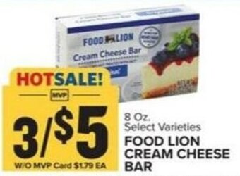 Food Lion 8 Oz. Select Varieties FOOD LION CREAM CHEESE BAR offer