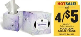 Food Lion 64-80 Ct. Select Varieties FOOD LION FACIAL TISSUE offer