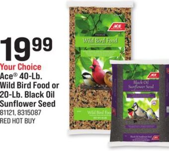 Ace Hardware Ace® 40-lb. wild bird food or 20-lb. black oil sunflower seed offer