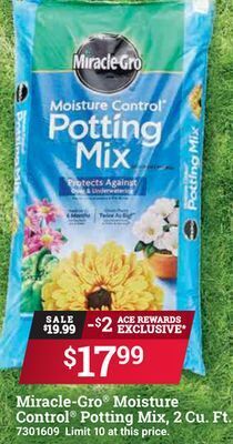 Ace Hardware Miracle-gro® moisture control® potting mix, 2 cu. ft. offer