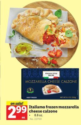 Lidl Italiamo frozen mozzarella cheese calzone offer