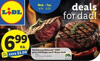 Lidl Steakhouse naturals® 100% grass fed angus beef ribeye steak offer