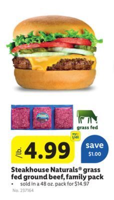 Lidl Steakhouse naturals® grass fed ground beef, family pack offer