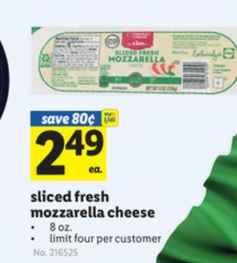Lidl Sliced fresh mozzarella cheese offer
