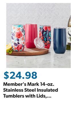 Sam's Club Member's mark 14-oz. stainless steel insulated tumblers with lids, 4 pack offer