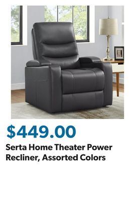 Sam's Club Serta home theater power recliner, assorted colors offer