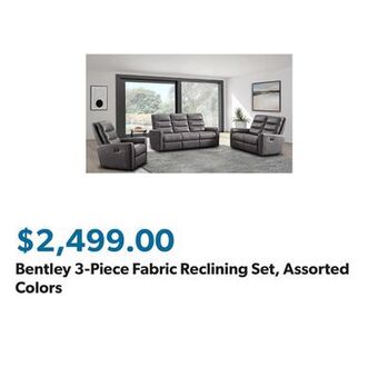 Sam's Club Bentley 3-piece fabric reclining set, assorted colors offer