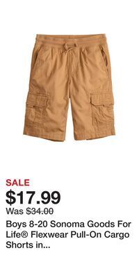 Kohl's Boys 8-20 sonoma goods for life® flexwear pull-on cargo shorts in regular & husky offer