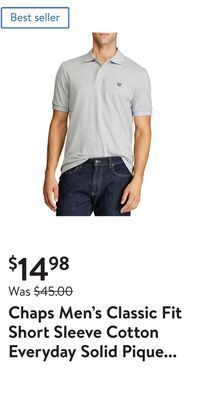 Walmart Chaps men's classic fit short sleeve cotton everyday solid pique polo shirt offer