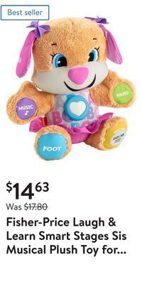 Walmart Fisher-price laugh & learn smart stages sis musical plush toy for infants and toddlers offer