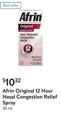 Walmart Afrin original 12 hour nasal congestion relief spray offer