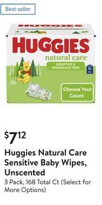 Walmart Huggies natural care sensitive baby wipes, unscented offer