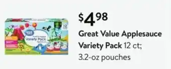 Walmart Great Value Applesauce Variety Pack 3.2 oz offer
