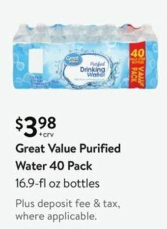 Walmart Great Value Purified Water 40 Pack offer