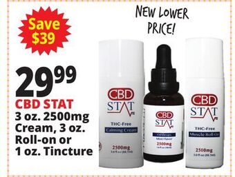 Ocean State Job Lot Cbd stat 3 oz. 2500mg cream, 3 oz. roll-on or 1 oz. tincture offer