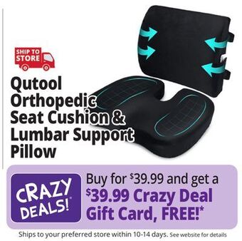Ocean State Job Lot Qutool orthopedic seat cushion & lumbar support pillow offer