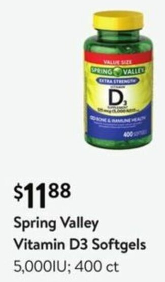 Walmart Spring Valley Vitamin D3 Softgels offer