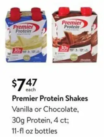 Walmart Premier Protein Shakes Vanilla Or Chocolate 30 g offer