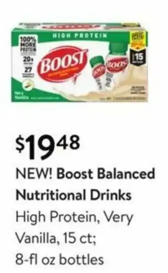 Walmart Boost Balanced Nutritional Drin ks High Protein, Very Vanilla offer