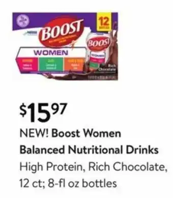 Walmart Boost Women Balance Nutritional Drinks High Protein, Rich Chocolate offer