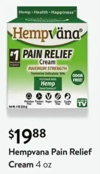 Walmart Hempvana Pain Relief Cream 4 oz offer