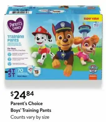 Walmart Parent's Choice Boy's Training Pants offer