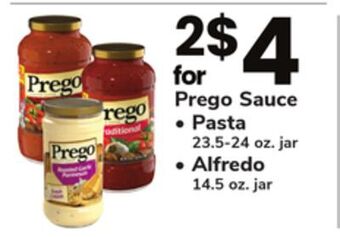ACME Prego sauce pasta 23.5-24 oz. jar, alfredo 14.5 oz. jar offer