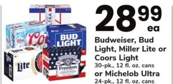 ACME Budweiser, bud light, miller lite or coors light 30-pk., 12 fl. oz. cans or michelob ultra 24-pk., 12 fl. oz. cans offer