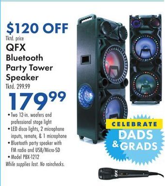 Boscov's Qfx bluetooth party tower speaker offer