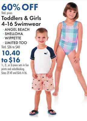 Boscov's Toddlers & girls 4-16 swimwear offer
