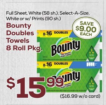 DeCicco & Sons Bounty doubles towels 8 roll pkg offer