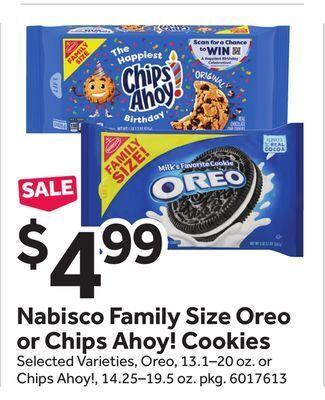 Stop&Shop Nabisco family size oreo or chips ahoy! cookies offer