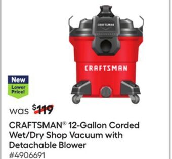 Lowe's Craftsman® 12-gallon corded wet/dry shop vacuum with detachable blower offer
