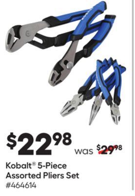Lowe's Kobalt® 5-piece assorted pliers set offer