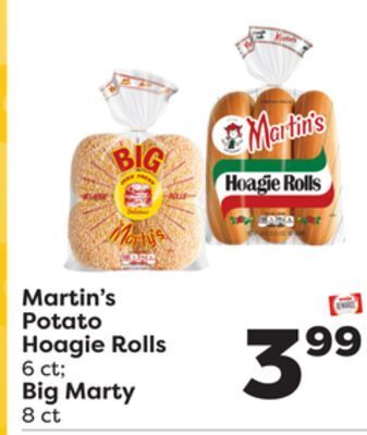 Weis Markets Martin's potato hoagie rolls 6 ct big marty 8 ct offer