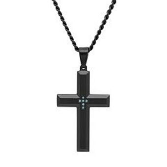 Kohl's Blue diamond accent black ion-plated stainless steel cross pendant necklace - men offer