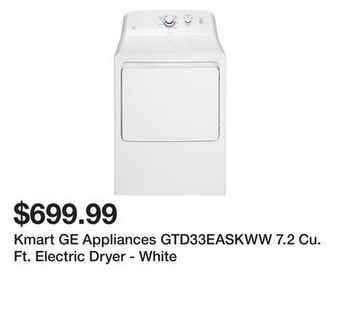 Kmart Kmart ge appliances gtd33easkww 7.2 cu. ft. electric dryer - white offer