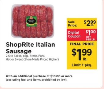 ShopRite Italian sausage offer