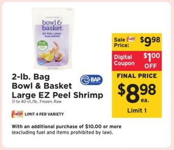 ShopRite 2-lb. bag large ez peel shrimp offer