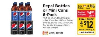 ShopRite Pepsi bottles or mini cans 6-pack offer