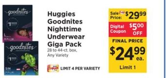 ShopRite Goodnites nighttime underwear giga pack offer