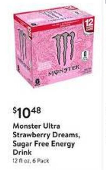 Walmart Monster Ultra Strawberry Dreams, Sugar Free Energy Drink 12 fl oz, 6 Pack offer