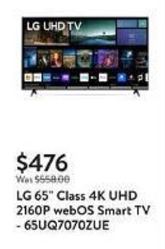 Walmart LG 65" Class 4K UHD 2160P webOS Smart TV -65UQ7070ZUE offer