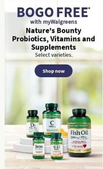 Walgreens Nature's Bounty Probiotics, Vitamins and Supplements offer