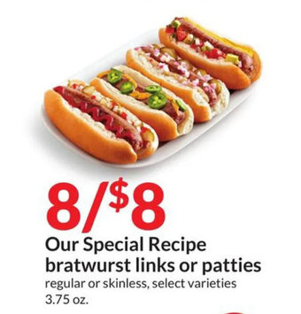 Hy-Vee Our Special Recipe bratwurst links or patties offer