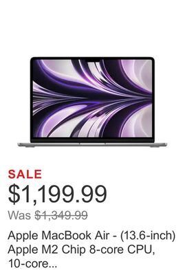 Costco Apple macbook air - (13.6-inch) apple m2 chip 8-core cpu, 10-core gpu, 512gb ssd (2022) offer
