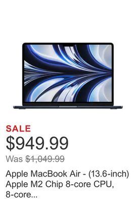 Costco Apple macbook air - (13.6-inch) apple m2 chip 8-core cpu, 8-core gpu - 256gb ssd (2022) offer