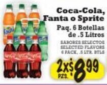 La Michoacana Coca-Cola, Fanta o Sprite Paq. 6 Botellas de.5 Litros offer