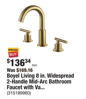The Home Depot Boyel living 8 in. widespread 2-handle mid-arc bathroom faucet with valve and cupc water supply lines in brushed gold offer