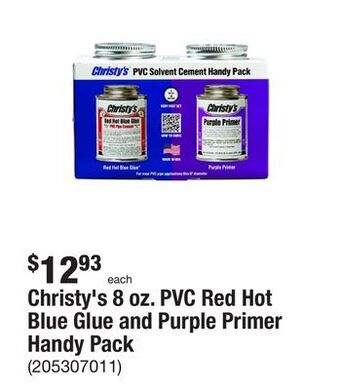 The Home Depot Christy's 8 oz. pvc red hot blue glue and purple primer handy pack offer